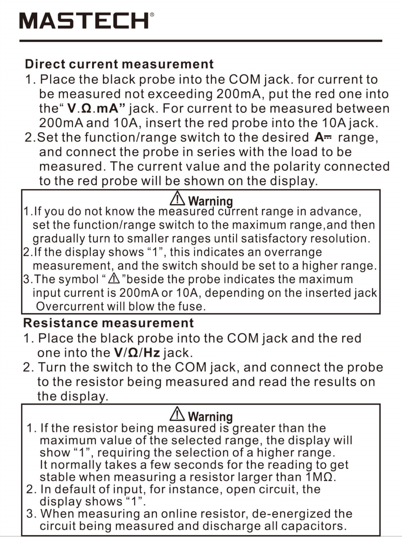 Mastech Multimeters