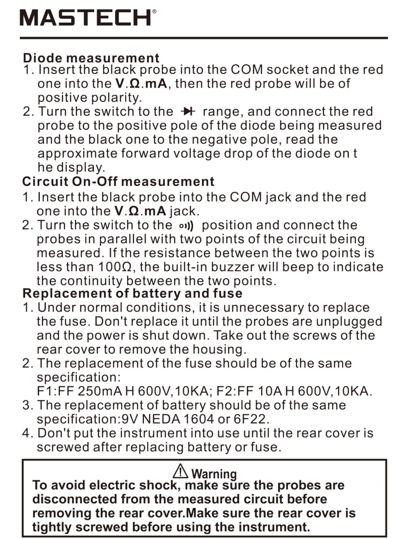 Mastech Multimeters