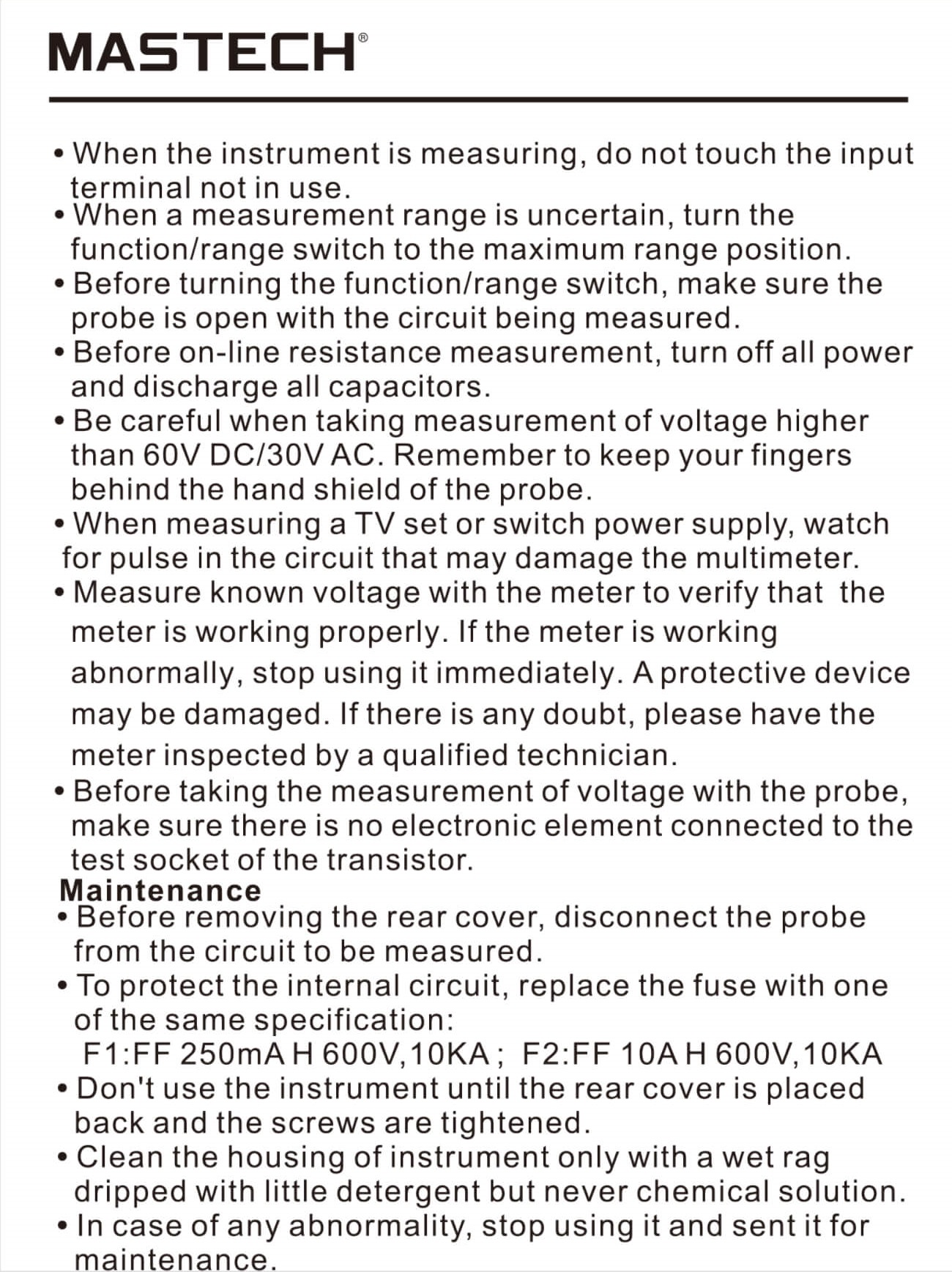 Mastech Multimeters