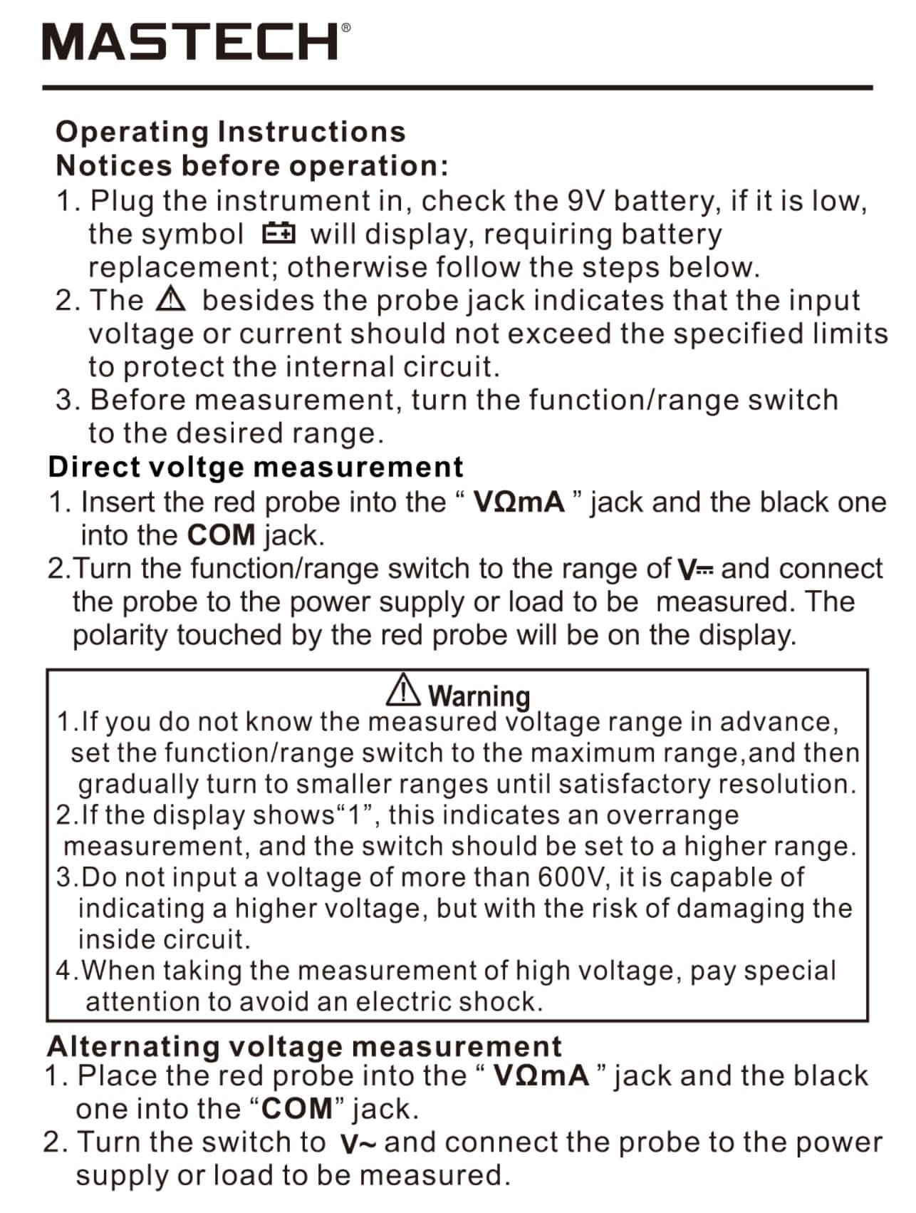 Mastech Multimeters