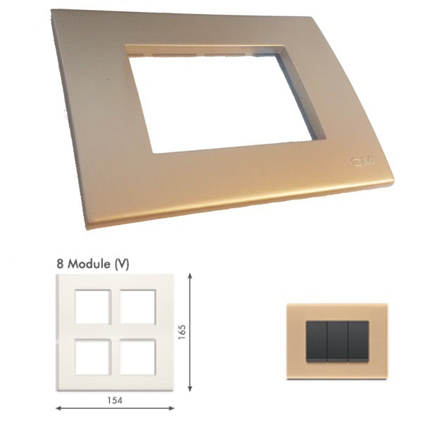 Picture of GM Casablanca PMSB08012 8M (2+2+2+2) Vertical Metalik Vegas Gold Cover Plate With Frame