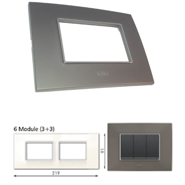 Picture of GM Casaviva PYSF06014 Metalik Horizontal (3+3) 6M Graphite Magnesia Cover Plate With Frame