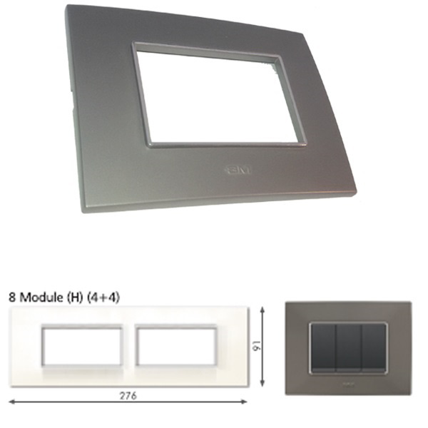 Picture of GM Casaviva PYSF08011 Metalik Horizontal (4+4) 8M Graphite Magnesia Cover Plate With Frame