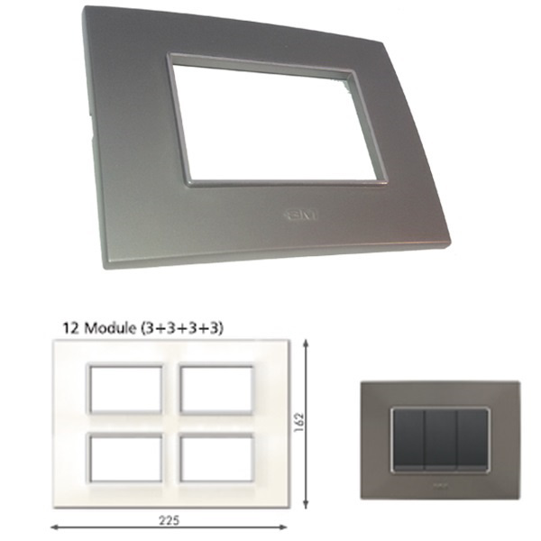 Picture of GM Casaviva PYSF12015 Metalik Vertical (3+3+3+3) 12M Graphite Magnesia Cover Plate With Frame