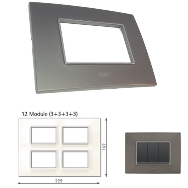 Picture of GM Casaviva PYSF12015 12M (3+3+3+3) Metalik Graphite Magnesia Cover Plate With Frame