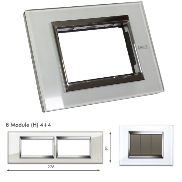 Picture of GM Naturalz PC08009 Horizontal (4+4) 8M Exclusive Glasz White Ice Cover Plate With Frame