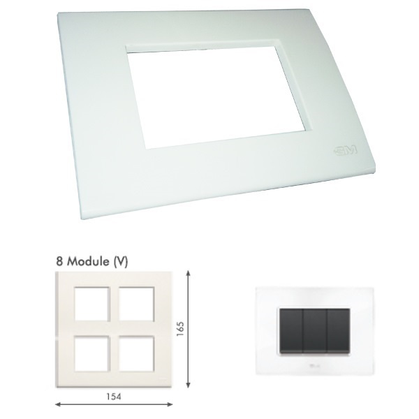 Picture of GM Casablanca PKSB08012 8M (2+2+2+2) Vertical Glossy White Cover Plate With Frame