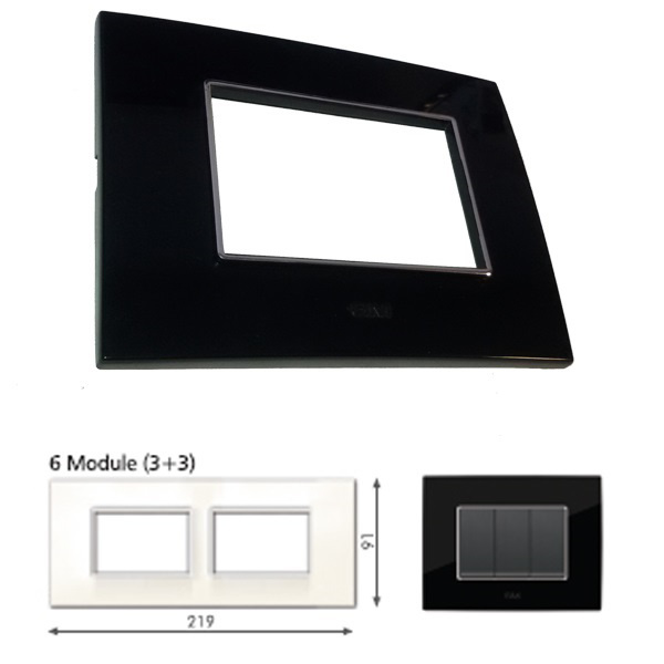 Picture of GM Casaviva PXSF06014 Glossy Horizontal (3+3) 6M Black Cover Plate With Frame