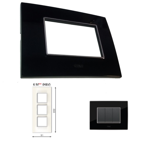 Picture of GM Casaviva PXSF06018 Glossy Vertical 6M Black Cover Plate With Frame