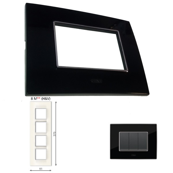 Picture of GM Casaviva PXSF08019 Glossy Vertical (2+2+2+2) 8M Black Cover Plate With Frame
