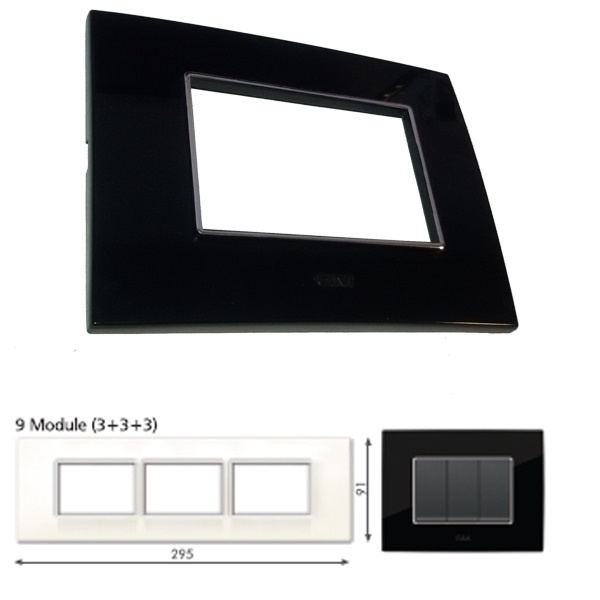 Picture of GM Casaviva PXSF09013 Glossy Horizontal (3+3+3) 9M Black Cover Plate With Frame