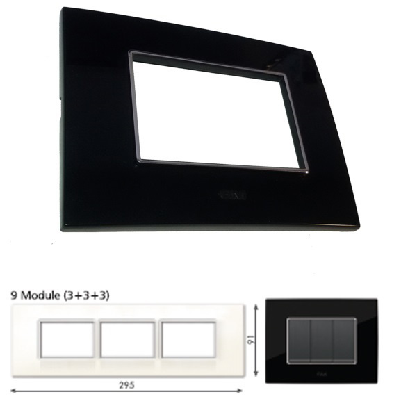 Picture of GM Casaviva PXSF09013 9M (3+3+3) Horizontal Glossy Black Cover Plate With Frame