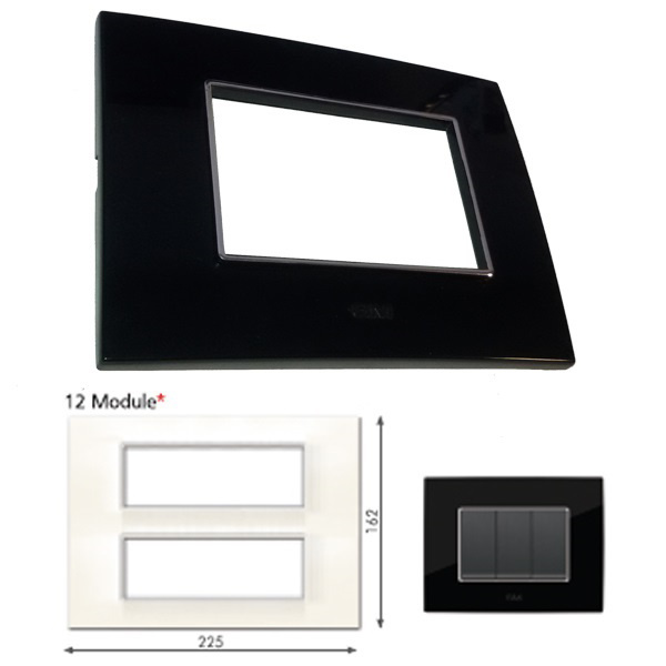 Picture of GM Casaviva PXSF12007 Glossy Vertical (6+6) 12M Black Cover Plate With Frame