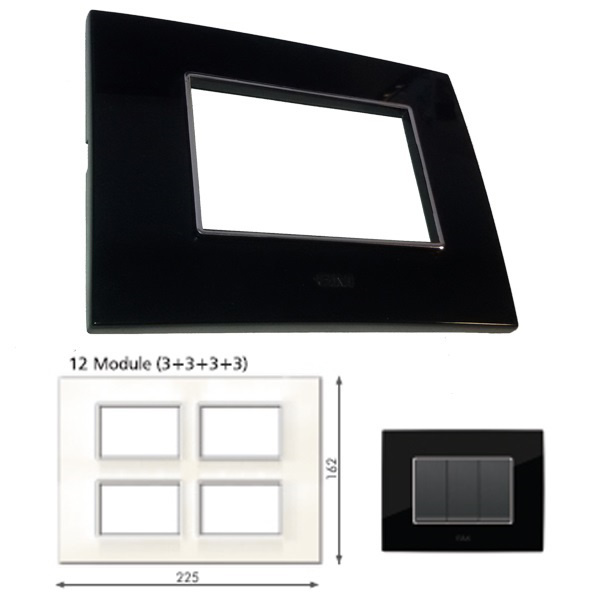 Picture of GM Casaviva PXSF12015 Glossy Vertical (3+3+3+3) 12M Black Cover Plate With Frame