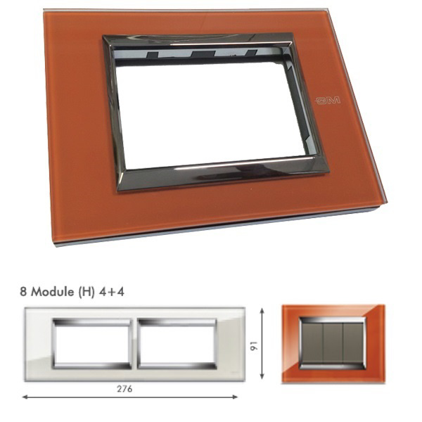 Picture of GM Naturalz PC08009 Horizontal (4+4) 8M Exclusive Glasz Orange Ice Cover Plate With Frame