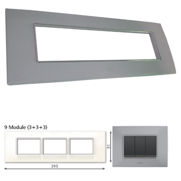 Picture of GM Casaviva PXSF09013 Glossy Horizontal (3+3+3) 9M Grey Cover Plate With Frame
