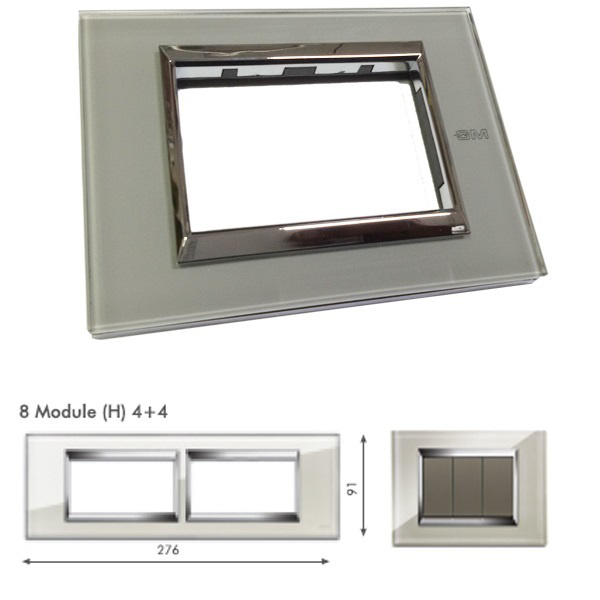 Picture of GM Naturalz PC08009 Horizontal (4+4) 8M Exclusive Glasz Grey Ice Cover Plate With Frame