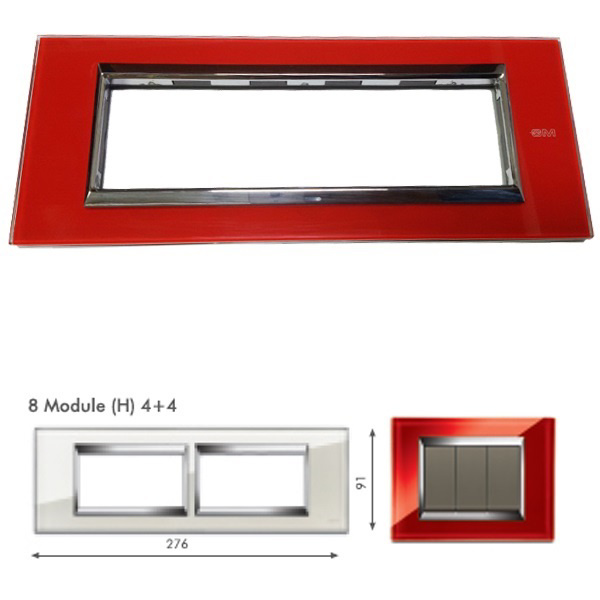 Picture of GM Naturalz PC08009 Horizontal (4+4) 8M Exclusive Glasz Red Ice Cover Plate With Frame