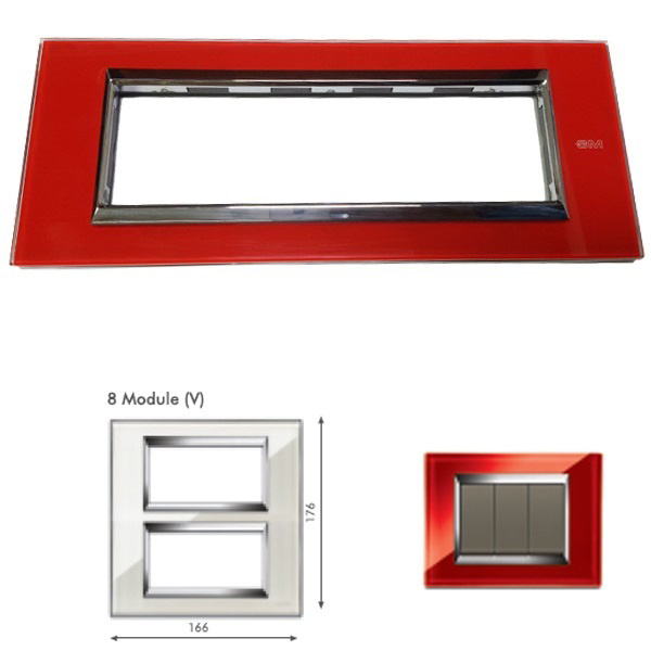 Picture of GM Naturalz PC08010 Vertical (4+4) 8M Exclusive Glasz Red Ice Cover Plate With Frame