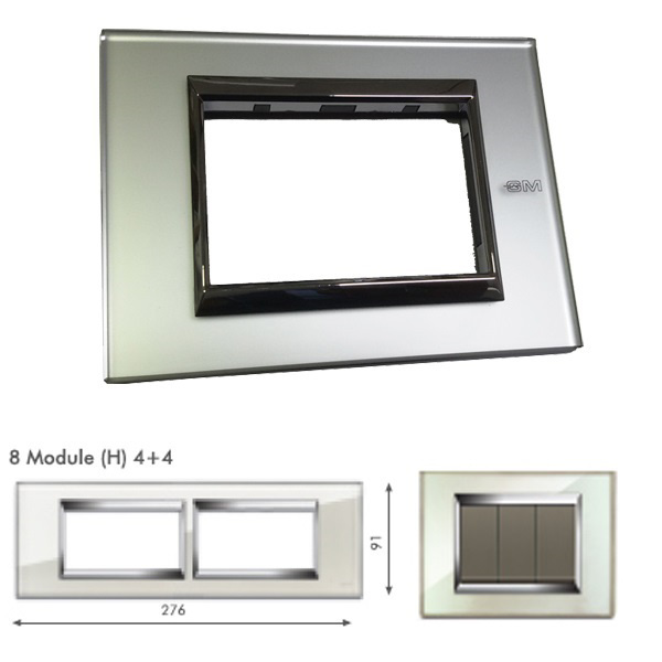 Picture of GM Naturalz PC08009 Horizontal (4+4) 8M Exclusive Glasz Silver Mirror Cover Plate With Frame