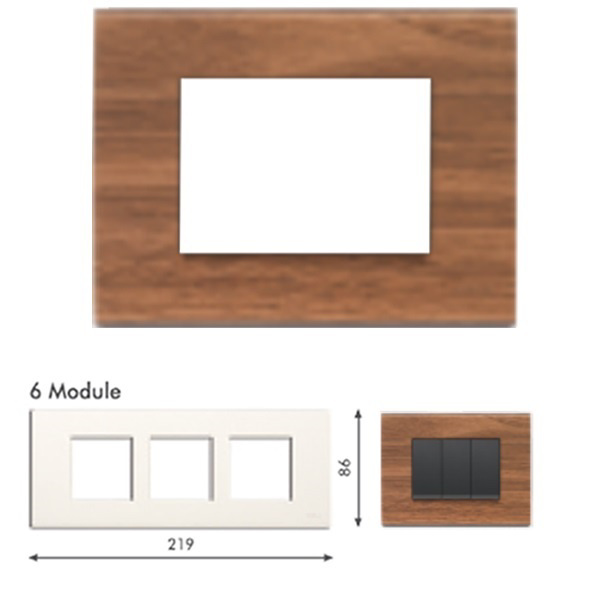 Picture of GM Casablanca PNSB06005 Horizontal (2+2+2) 6M Wood Italian Walnut Cover Plate With Frame