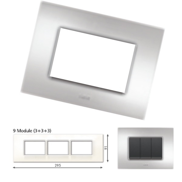Picture of GM Casaviva PYSF09013 Metalik Horizontal (3+3+3) 9M Brazil Silver Cover Plate With Frame