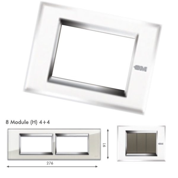 Picture of GM Naturalz PD08009 Horizontal (4+4) 8M Exclusive Crystalline White Cover Plate With Frame