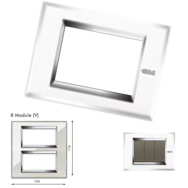 Picture of GM Naturalz PD08010 Vertical (4+4) 8M Exclusive Crystalline White Cover Plate With Frame