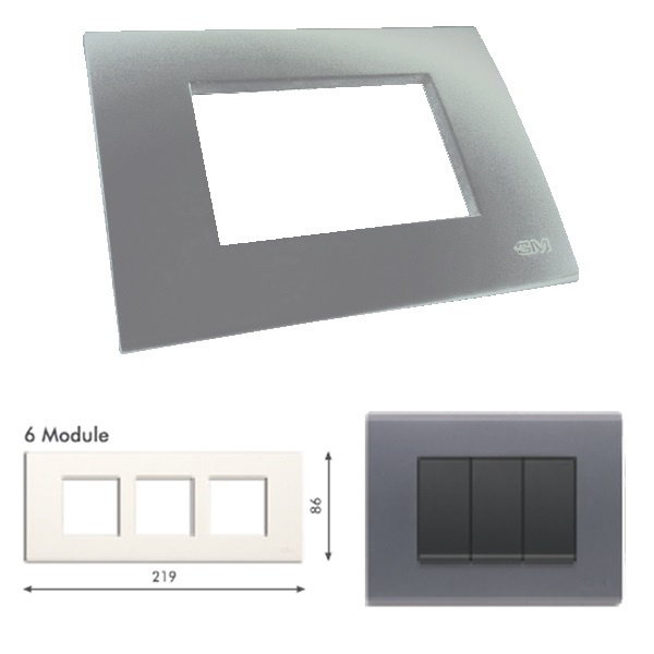 Picture of GM Casablanca PMSB06005 Horizontal (2+2+2) 6M Metalik Platinum Grey Cover Plate With Frame
