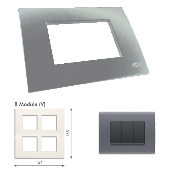 Picture of GM Casablanca PMSB08012 Vertical (2+2+2+2) 8M Metalik Platinum Grey Cover Plate With Frame