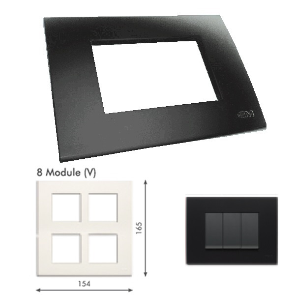 Picture of GM Casablanca PLSB08012 Vertical (2+2+2+2) 8M Soft Black Currant Cover Plate With Frame