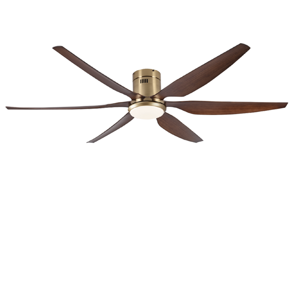 Picture of LUFT Hexair II Hugger With LED 66" Antique Brass Wood Finish Luxury Ceiling Fan