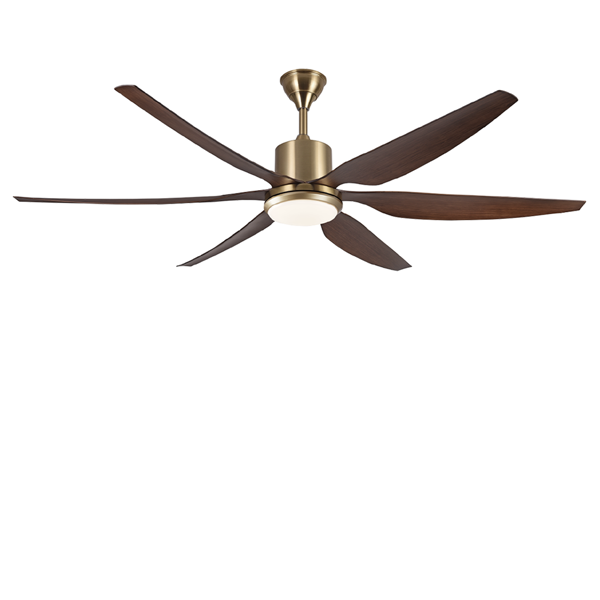 Picture of LUFT Hexair II With LED 66" Antique Brass Wood Finish Luxury Ceiling Fan