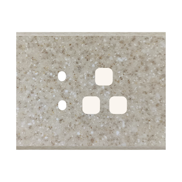 Picture of Norisys TG9 TM133.11 3M Size Plate With 2 Holes + 1 Socket Window Terra Beige Solid Marble Cover Plates With Frames