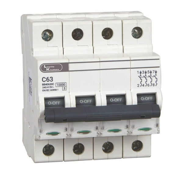 Picture of Lauritz Knudsen BB40630C 63A C-Curve 10kA 4 Pole MCB