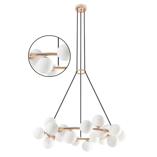 Picture of Philips Divine 800076 20 Head G9 (Bulb Base) French Gold Body With Opal White Glass Pendant Chandeliers