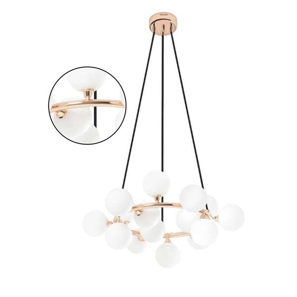 Picture of Philips Divine 800077 15 Head G9 (Bulb Base) French Gold Body With Opal White Glass Pendant Chandeliers