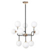Picture of Philips Divine 800013 9 Head G9 (Bulb Base) Matt Black & French Gold Body With Opal White Glass Pendant Chandeliers