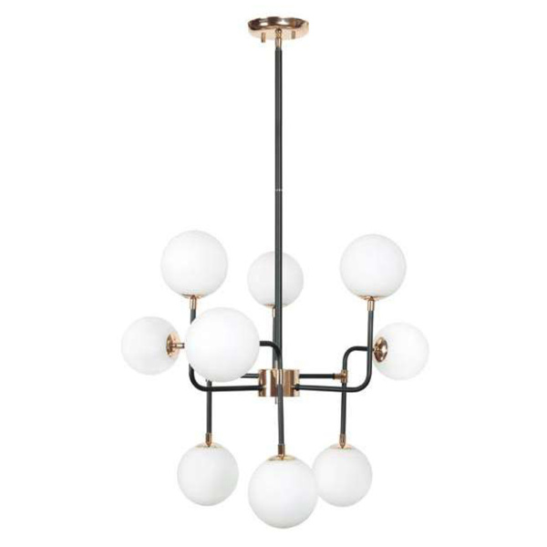 Picture of Philips Divine 800013 9 Head G9 (Bulb Base) Matt Black & French Gold Body With Opal White Glass Pendant Chandeliers