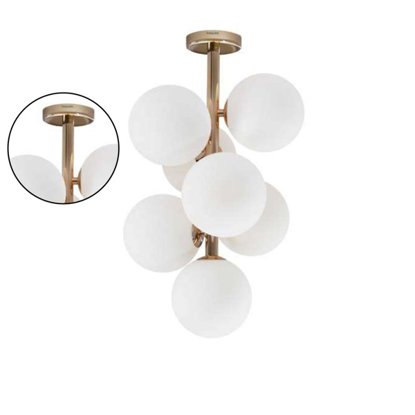 Picture of Philips Divine 800078 7 Head G9 (Bulb Base) French Gold Body With Opal White Glass Pendant Chandeliers